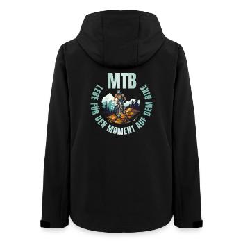 MTB: Lebe für den Moment auf dem Bike - Frauen Recycelte Softshelljacke von Stanley/Stella - Schwarz - Hinten - AI Model Female 172 light (172cm)