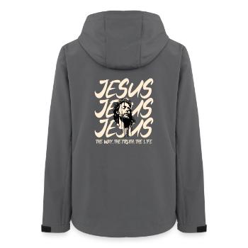 Jesus mit Dornenkrone Motiv - Frauen Recycelte Softshelljacke von Stanley/Stella - Anthrazit - Hinten - AI Model Female 172 light (172cm)