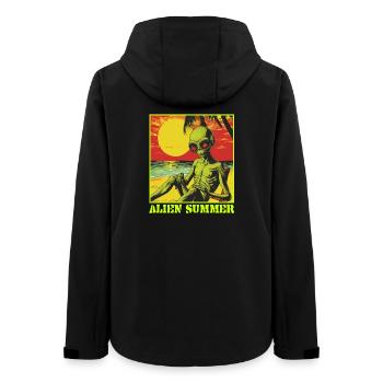 Space Travel, Fantasy Art, Alien in Summer, Vacation - Women’s Recycled Softshell Jacket by Stanley/Stella - black - Back - AI Model Female 172 light (172cm)
