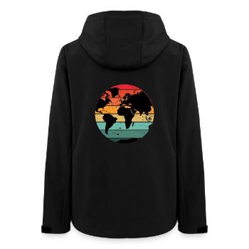 Colorful Retro World Map Design - Women’s Recycled Softshell Jacket by Stanley/Stella - black - Back - AI Model Female 172 light (172cm)