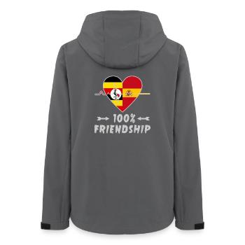 Uganda und Spanien 100% Freundschaft - Frauen Recycelte Softshelljacke von Stanley/Stella - Anthrazit - Hinten - AI Model Female 172 light (172cm)