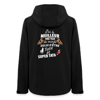 Zitate aus der Familienherkunft im spielerischen Stil - Frauen Recycelte Softshelljacke von Stanley/Stella - Schwarz - Hinten - AI Model Female 172 light (172cm)