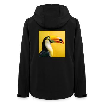 Toucan bird on tropical yellow background colors - Women’s Recycled Softshell Jacket by Stanley/Stella - black - Back - AI Model Female 172 light (172cm)
