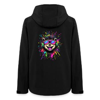 Hedgehog Popart Headphones Sunglasses Colorful Cute Hedgehog - Women’s Recycled Softshell Jacket by Stanley/Stella - black - Back - AI Model Female 172 light (172cm)