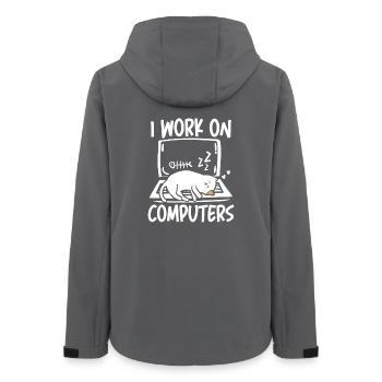 I work on computers - Frauen Recycelte Softshelljacke von Stanley/Stella - Anthrazit - Hinten - AI Model Female 172 light (172cm)