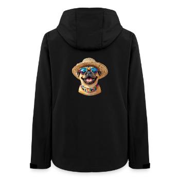 Fröhlicher Mops mit Sonnenbrille & Strohhut - Frauen Recycelte Softshelljacke von Stanley/Stella - Schwarz - Hinten - AI Model Female 172 light (172cm)