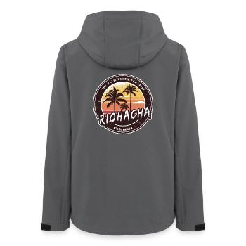 Riohacha Palmen Strand Design - Frauen Recycelte Softshelljacke von Stanley/Stella - Anthrazit - Hinten - AI Model Female 172 light (172cm)