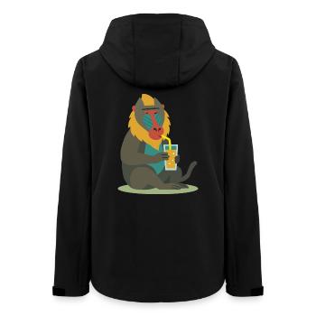 mandrill coloré dégustant un verre de jus de manière détendue - Veste softshell femme recyclée Stanley/Stella - noir - Dos - AI Model Female 172 light (172cm)