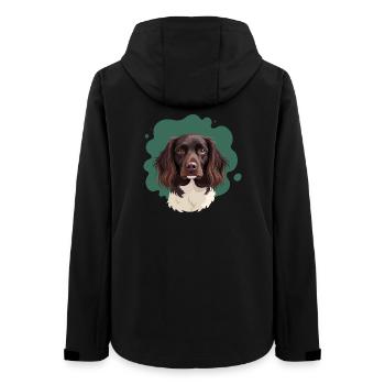 Kleiner Münsterländer mit grünem Hintergrund - Frauen Recycelte Softshelljacke von Stanley/Stella - Schwarz - Hinten - AI Model Female 172 light (172cm)