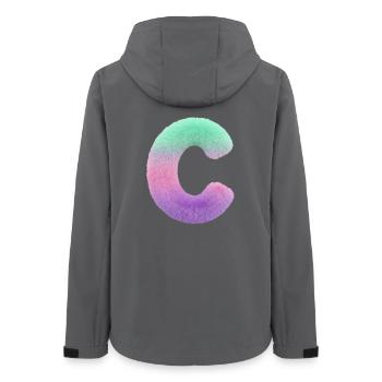 Lettre C aspect fourrure et dégradé de couleurs - Veste softshell femme recyclée Stanley/Stella - charbon - Dos - AI Model Female 172 light (172cm)