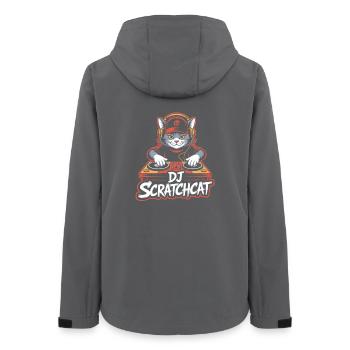DJ Scratchcat Katze DJ Plattenteller Club - Frauen Recycelte Softshelljacke von Stanley/Stella - Anthrazit - Hinten - AI Model Female 172 light (172cm)
