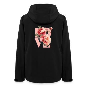 Elegantes florales Pfingstrosen-Design - Frauen Recycelte Softshelljacke von Stanley/Stella - Schwarz - Hinten - AI Model Female 172 light (172cm)