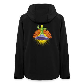 Schiff und Retro Alien - Frauen Recycelte Softshelljacke von Stanley/Stella - Schwarz - Hinten - AI Model Female 172 light (172cm)