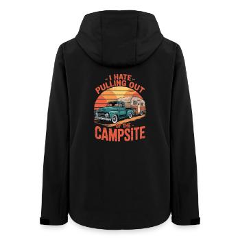 Camping Spruch I Hate Pulling Out Of The Campsite - Women’s Recycled Softshell Jacket by Stanley/Stella - black - Back - AI Model Female 172 light (172cm)