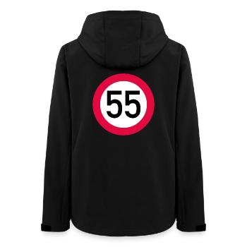 55. Geburtstag Achtung! Verkehrsschild 55 Km/h - Frauen Recycelte Softshelljacke von Stanley/Stella - Schwarz - Hinten - AI Model Female 172 light (172cm)
