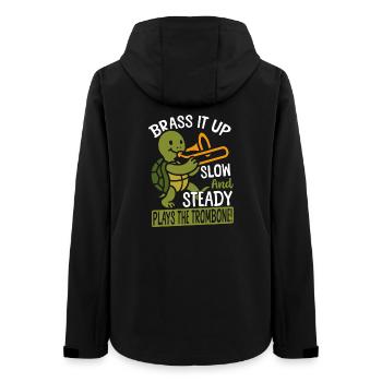 Brass Band Trombonist Turtle Playing Trombone - Women’s Recycled Softshell Jacket by Stanley/Stella - black - Back - AI Model Female 172 light (172cm)