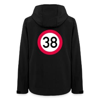 38e anniversaire Attention ! Panneau de signalisation 38 Km/h - Veste softshell femme recyclée Stanley/Stella - noir - Dos - AI Model Female 172 light (172cm)