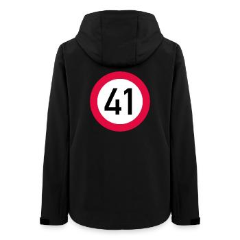 41e anniversaire Attention ! Panneau de signalisation 41 Km/h - Veste softshell femme recyclée Stanley/Stella - noir - Dos - AI Model Female 172 light (172cm)