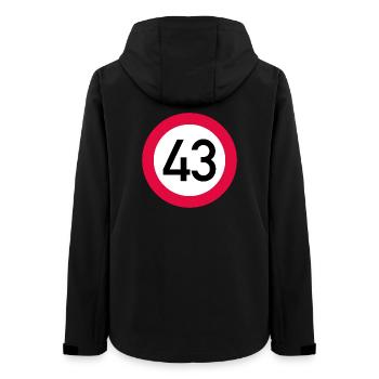 43e anniversaire Attention ! Panneau de signalisation 43 Km/h - Veste softshell femme recyclée Stanley/Stella - noir - Dos - AI Model Female 172 light (172cm)