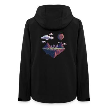 8-Bit Pixel Astronaut on Floating Island - Women’s Recycled Softshell Jacket by Stanley/Stella - black - Back - AI Model Female 172 light (172cm)