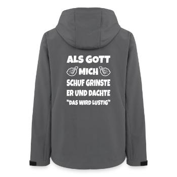 Als Gott mich schuf grinste er lustige Sprüche - Frauen Recycelte Softshelljacke von Stanley/Stella - Anthrazit - Hinten - AI Model Female 172 light (172cm)