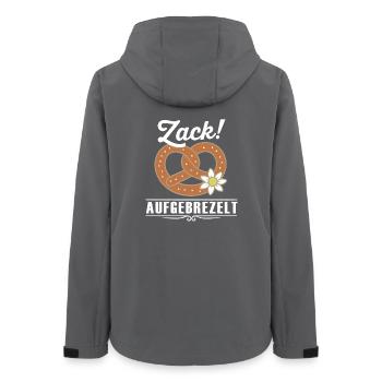 Zack aufgebrezelt – Lustiger Tracht Spruch - Frauen Recycelte Softshelljacke von Stanley/Stella - Anthrazit - Hinten - AI Model Female 172 light (172cm)