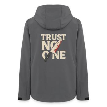 Trust No One – True Crime Fan Shirt with Knife - Women’s Recycled Softshell Jacket by Stanley/Stella - anthracite - Back - AI Model Female 172 light (172cm)