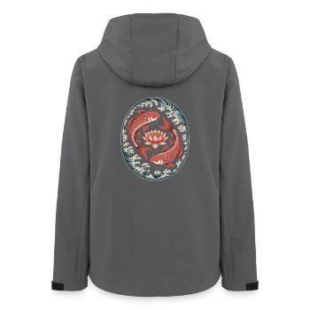 Koi fish and lotus flower in wave art - Women’s Recycled Softshell Jacket by Stanley/Stella - anthracite - Back - AI Model Female 172 light (172cm)