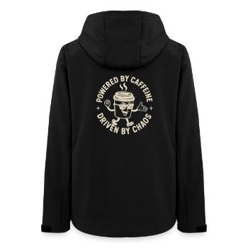 Powered by Caffeine, Driven by Chaos Kaffee Spruch - Frauen Recycelte Softshelljacke von Stanley/Stella - Schwarz - Hinten - AI Model Female 172 light (172cm)