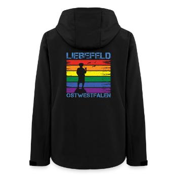 Liebefeld ❤ Leineweber PRIDE - Frauen Recycelte Softshelljacke von Stanley/Stella - Schwarz - Hinten - AI Model Female 172 light (172cm)