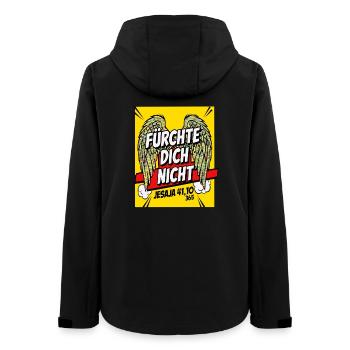 PAS PEUR Verset de la Bible Ailes de bande dessinée jaune - Veste softshell femme recyclée Stanley/Stella - noir - Dos - AI Model Female 172 light (172cm)