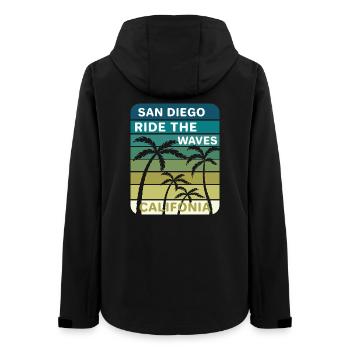 San Diego Ride the Waves Kalifornien - Frauen Recycelte Softshelljacke von Stanley/Stella - Schwarz - Hinten - AI Model Female 172 light (172cm)