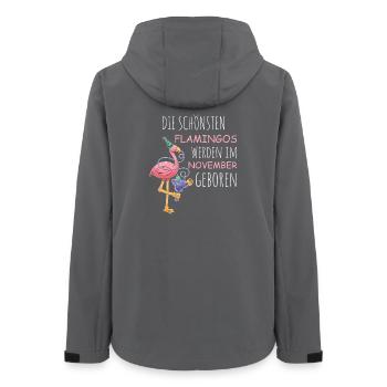 November Birthday Flamingo Saying Funny - Women’s Recycled Softshell Jacket by Stanley/Stella - anthracite - Back - AI Model Female 172 light (172cm)