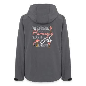 July Birthday Flamingo Saying Funny - Women’s Recycled Softshell Jacket by Stanley/Stella - anthracite - Back - AI Model Female 172 light (172cm)