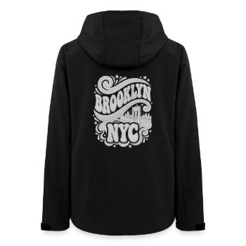 Brooklyn NYC – Retro 70er Bridge Grey - Frauen Recycelte Softshelljacke von Stanley/Stella - Schwarz - Hinten - AI Model Female 172 light (172cm)