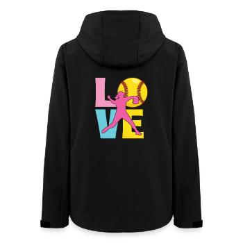 Love Softball Word Art Fun for Fans Player - Women’s Recycled Softshell Jacket by Stanley/Stella - black - Back - AI Model Female 172 light (172cm)