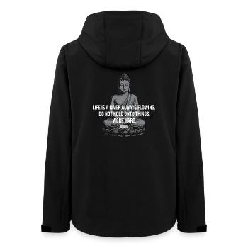 River of Flow Buddha Quote Tee - Women’s Recycled Softshell Jacket by Stanley/Stella - black - Back - AI Model Female 172 light (172cm)