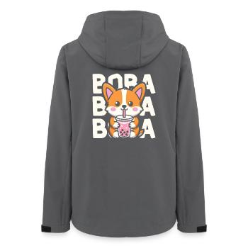Un joli chien corgi savourant un délicieux thé boba - Veste softshell femme recyclée Stanley/Stella - charbon - Dos - AI Model Female 172 light (172cm)