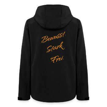 Consciously. Strong. Free. – Mindset Statement - Women’s Recycled Softshell Jacket by Stanley/Stella - black - Back - AI Model Female 172 light (172cm)