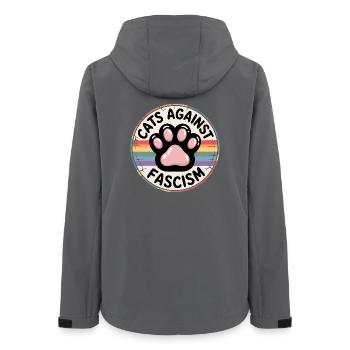 Chats contre le racisme - Produits dérivés antifascistes - Veste softshell femme recyclée Stanley/Stella - charbon - Dos - AI Model Female 172 light (172cm)