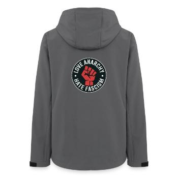 Liebe Anarchie, hasse Faschismus – Antifaschistische Ware - Frauen Recycelte Softshelljacke von Stanley/Stella - Anthrazit - Hinten - AI Model Female 172 light (172cm)