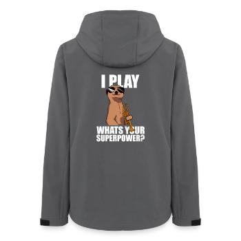 I play Trompete Trompetenspieler - Frauen Recycelte Softshelljacke von Stanley/Stella - Anthrazit - Hinten - AI Model Female 172 light (172cm)
