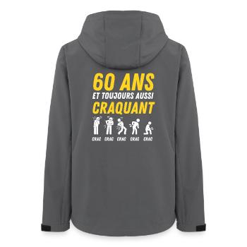60 ans humour anniversaire vintage - Veste softshell femme recyclée Stanley/Stella - charbon - Dos - AI Model Female 172 light (172cm)