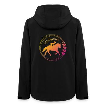 Voltigieren Bank: Volti Pferdesport Pflichtübung - Frauen Recycelte Softshelljacke von Stanley/Stella - Schwarz - Hinten - AI Model Female 172 light (172cm)