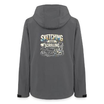 Skizzieren statt Scrollen | Urban Sketching - Frauen Recycelte Softshelljacke von Stanley/Stella - Anthrazit - Hinten - AI Model Female 172 light (172cm)