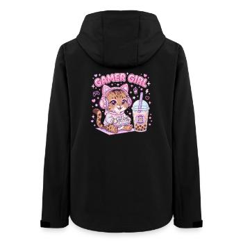 Kawaii Katzen-Gamer-Mädchen mit Boba-Tee - Frauen Recycelte Softshelljacke von Stanley/Stella - Schwarz - Hinten - AI Model Female 172 light (172cm)