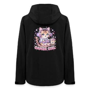 Kawaii Katzen-Gamer-Mädchen mit Boba-Tee - Frauen Recycelte Softshelljacke von Stanley/Stella - Schwarz - Hinten - AI Model Female 172 light (172cm)