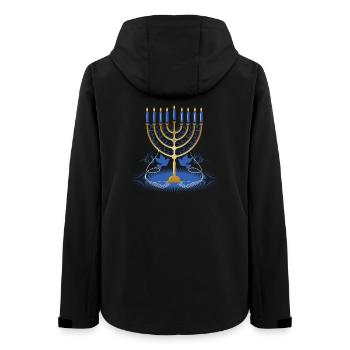 gold-colored Hanukkah candlestick with two doves - Women’s Recycled Softshell Jacket by Stanley/Stella - black - Back - AI Model Female 172 light (172cm)