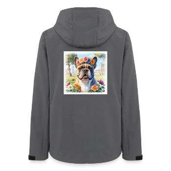 Frühling Französische Bulldogge mit Blumenkranz - Frauen Recycelte Softshelljacke von Stanley/Stella - Anthrazit - Hinten - AI Model Female 172 light (172cm)