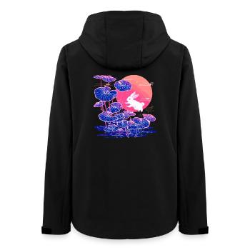 Neon bunny lotus forest in the evening light - Women’s Recycled Softshell Jacket by Stanley/Stella - black - Back - AI Model Female 172 light (172cm)
